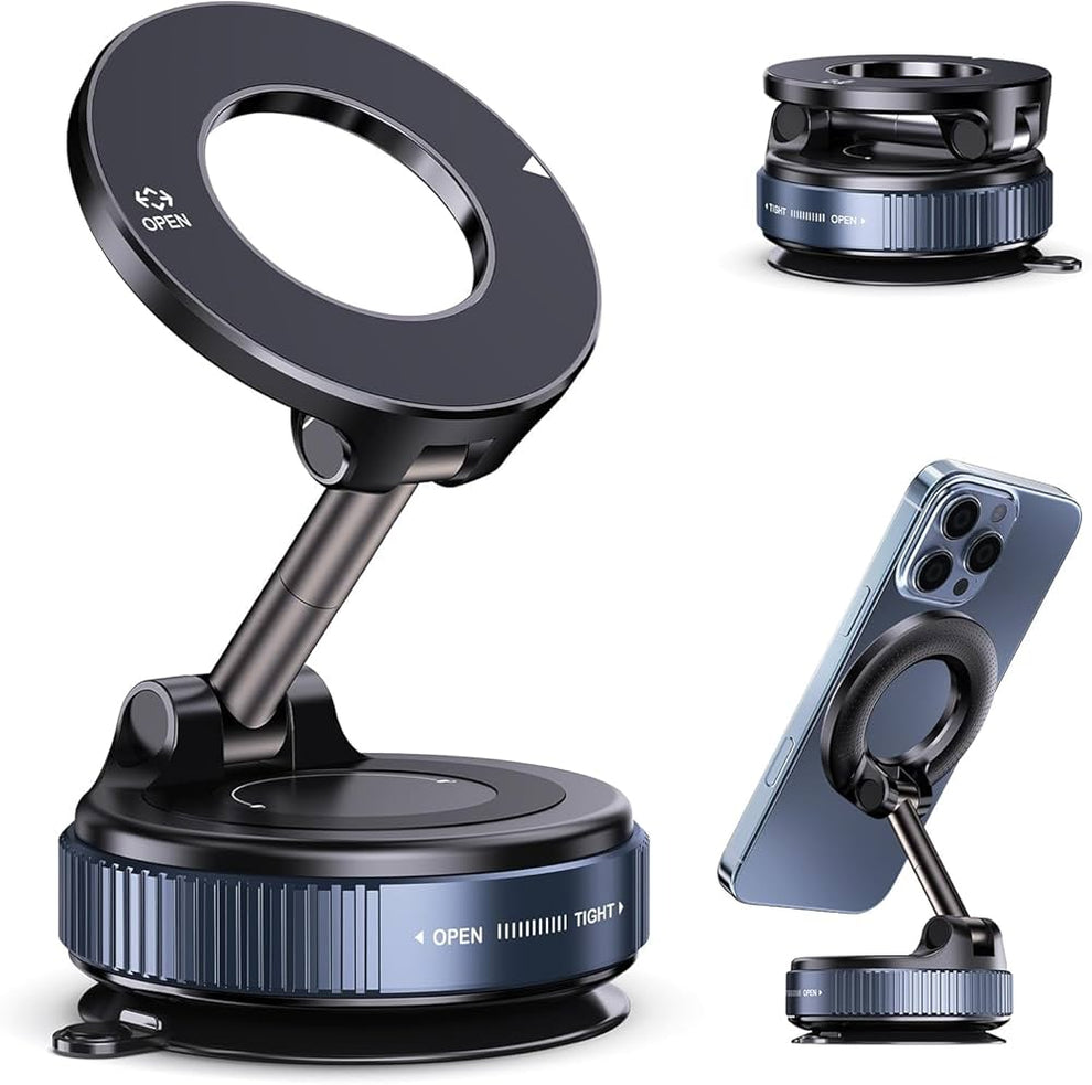 Suction cup phone holder + magnet – 360° rotating