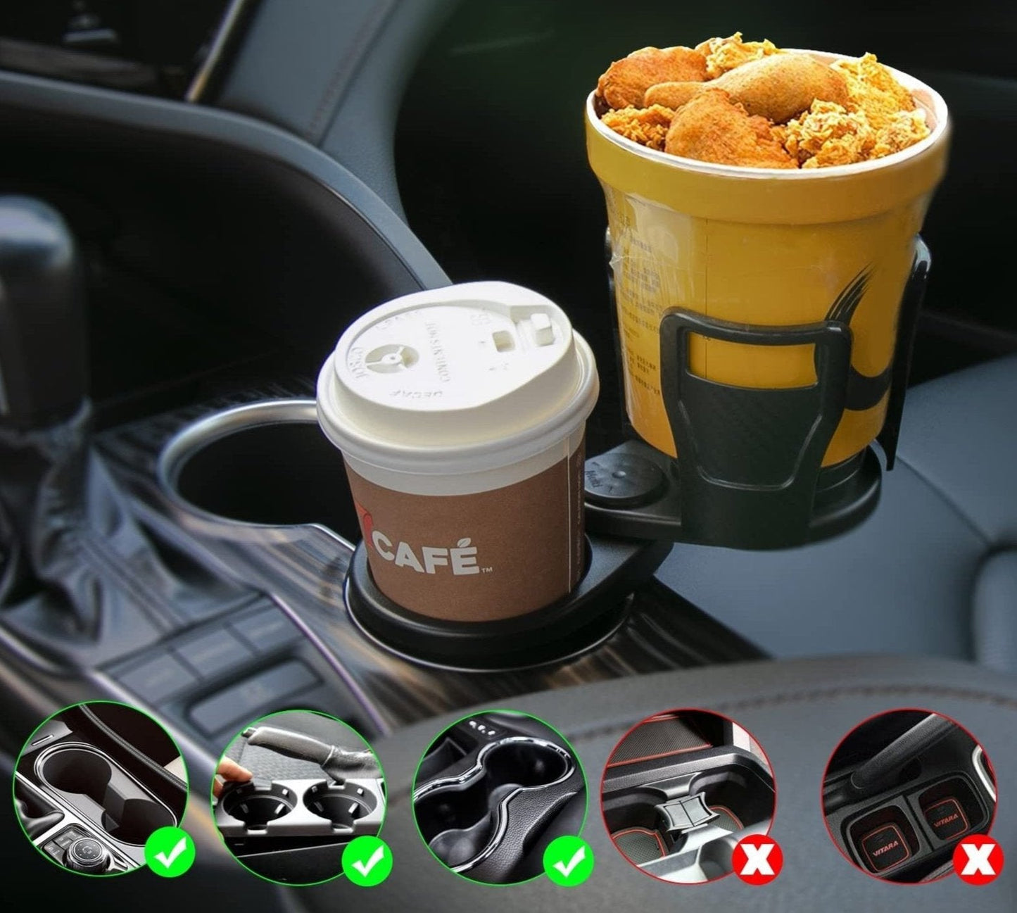 2-in-1 Car Cup Holder & Organizer – Rotatable and Space-Saving